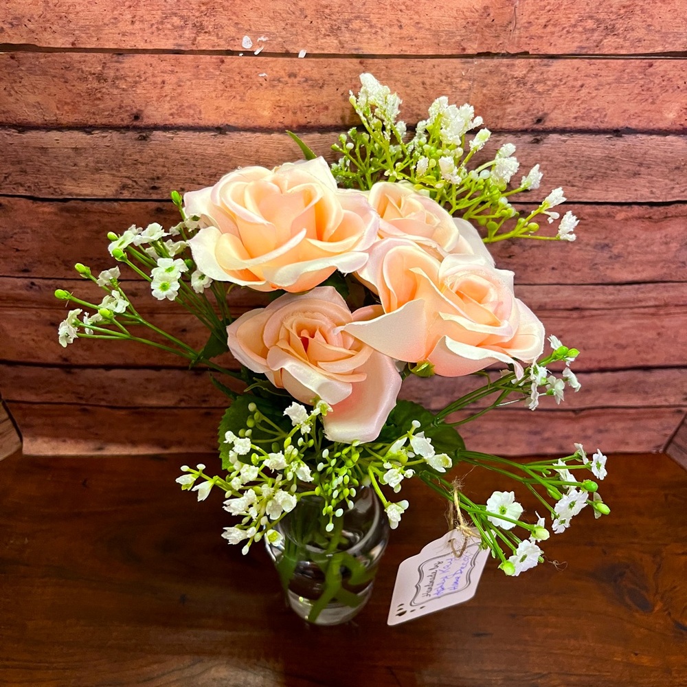 NEW!! 1/2 a Dozen Silk Pink Roses in Lifelike Water